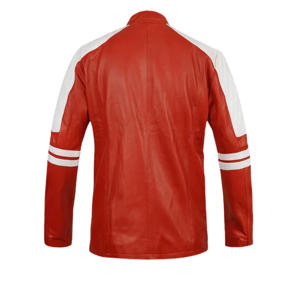 Men’s Red and White Striped Leather Jacket