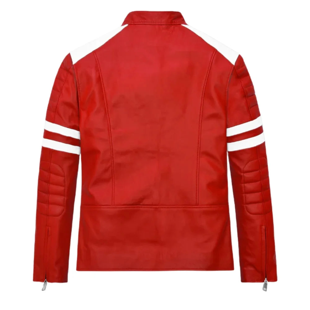 Men’s Red and White Striped Modern Leather Jacket