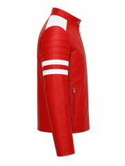 Men’s Red and White Striped Modern Leather Jacket Right 