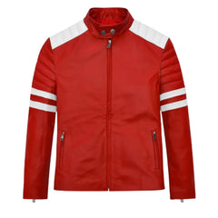 Men’s Red and White Striped Modern Leather Jacket