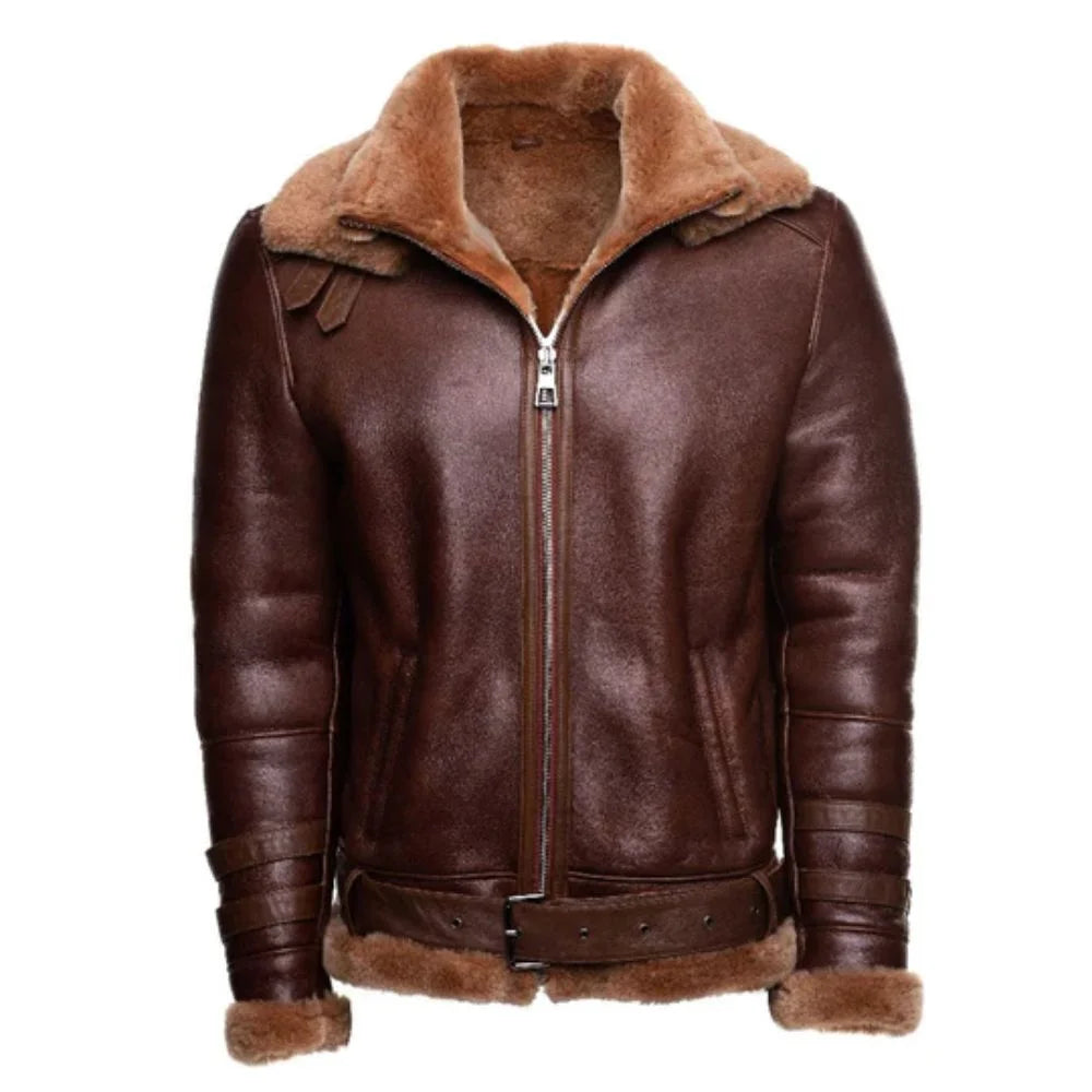 Men's Shearling lined leather winter jacket