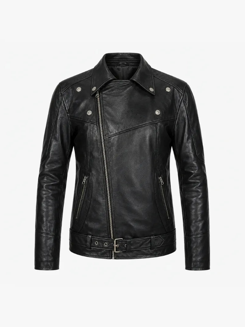 Men’s Shirt Collar Leather Jacket Front
