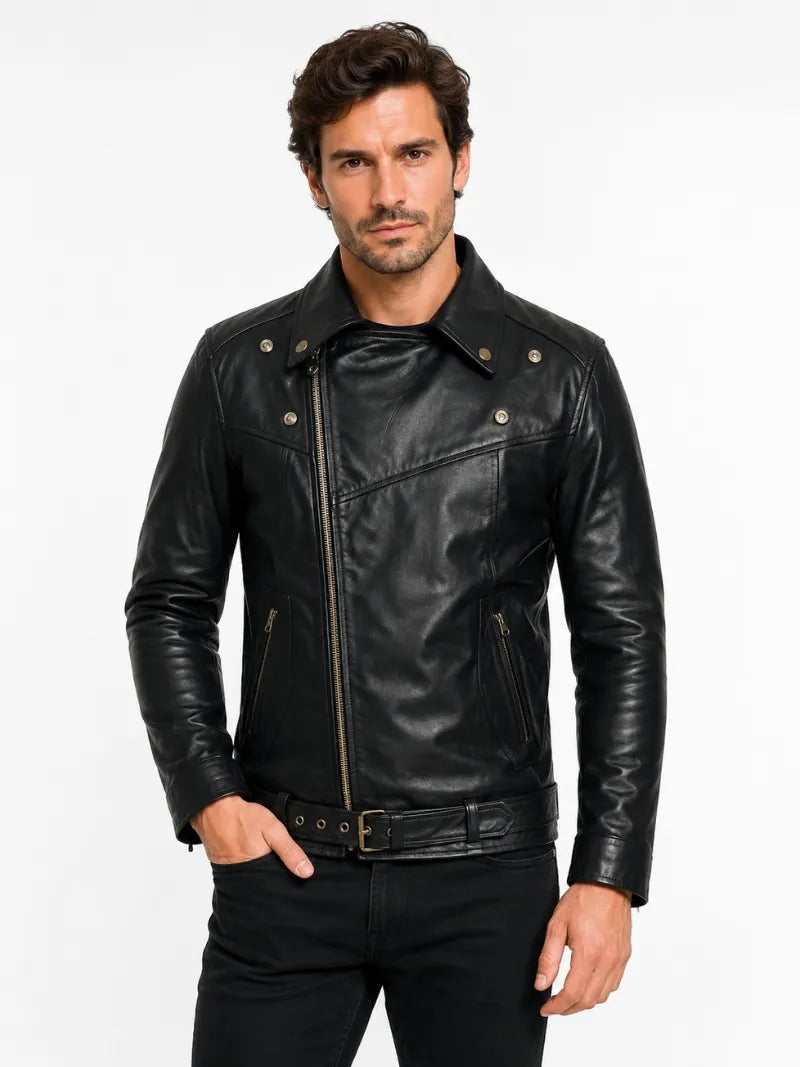 Men’s Shirt Collar Leather Jacket Full