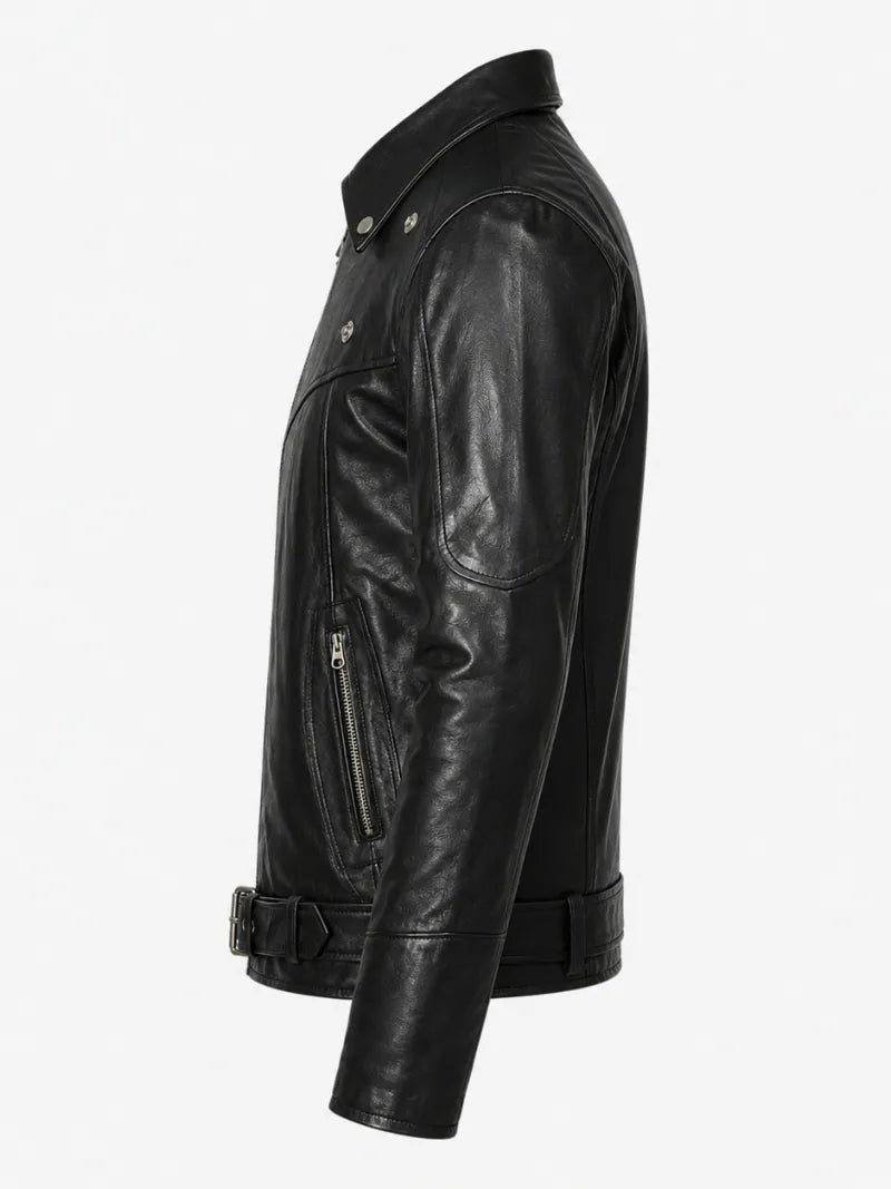 Men’s Shirt Collar Leather Jacket Left 