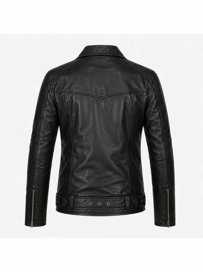 Men’s Shirt Collar Leather Jacket Back