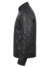 Men's Sleek Black High Neck Leather Jacket