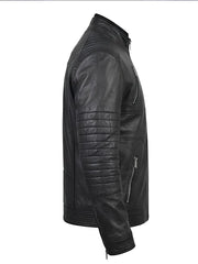 Men's Sleek Black High Neck Leather Jacket