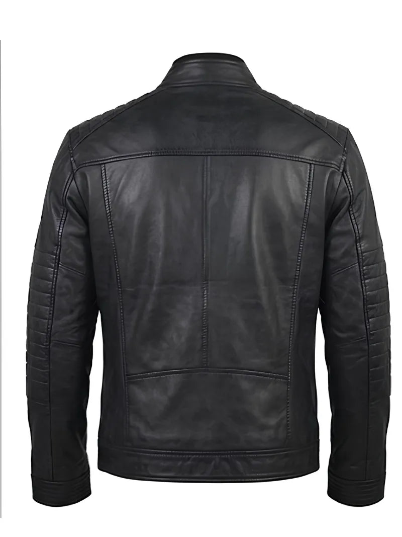 Men's Sleek Black High Neck Leather Jacket
