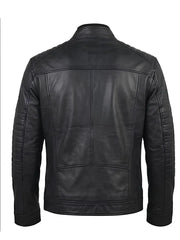 Men's Sleek Black High Neck Leather Jacket