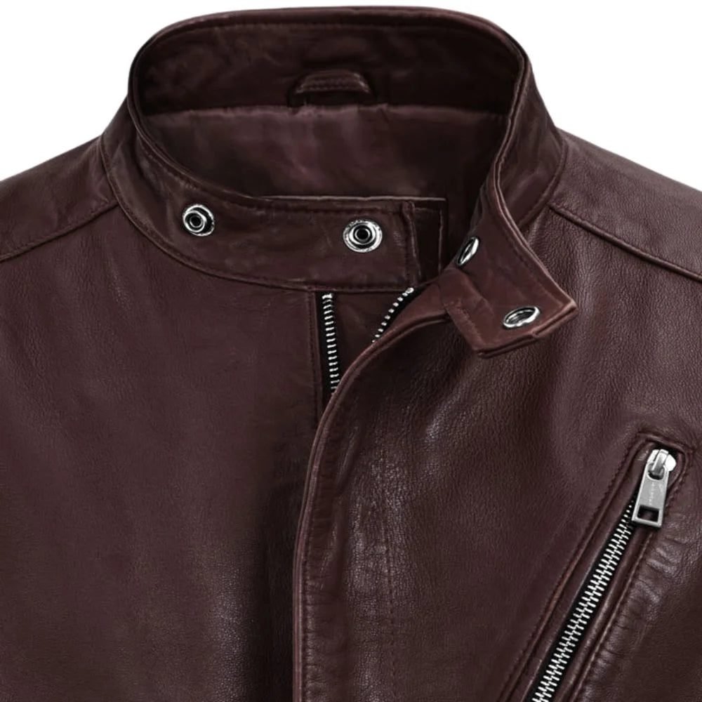 Men’s Slim Fit Burgundy Leather Jacket