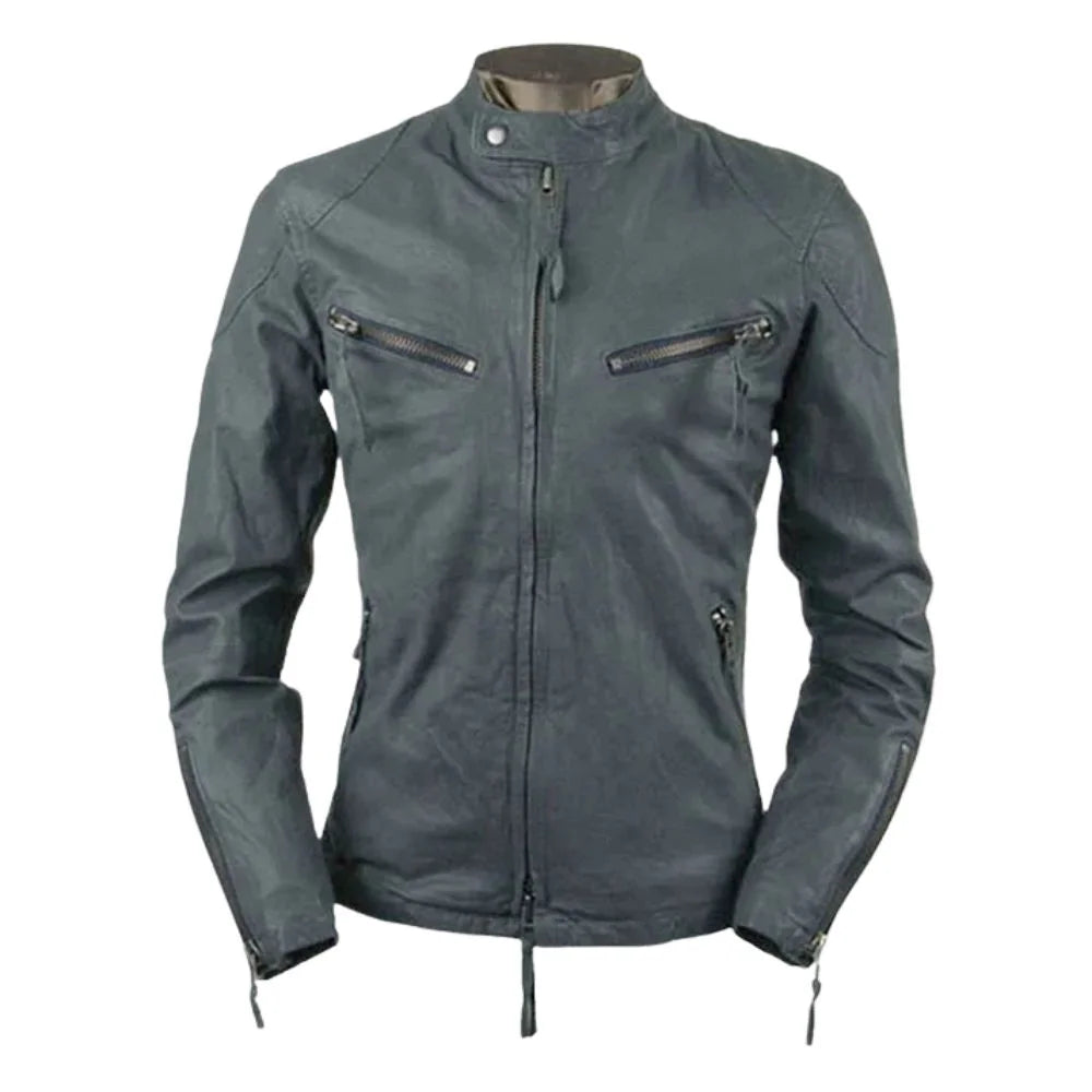Men’s Slim Fit Grey Leather Jacket