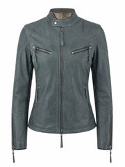 Men’s Slim Fit Grey Leather Jacket Front 