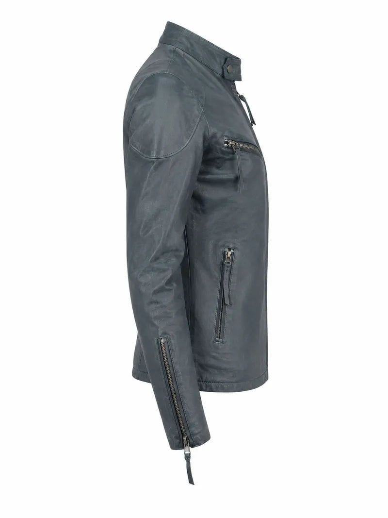 Men’s Slim Fit Grey Leather Jacket Right 
