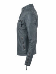 Men’s Slim Fit Grey Leather Jacket Left 