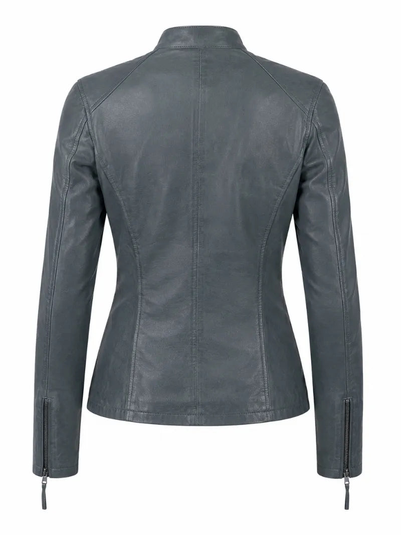 Men’s Slim Fit Grey Leather Jacket Back 