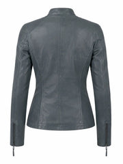 Men’s Slim Fit Grey Leather Jacket Back 