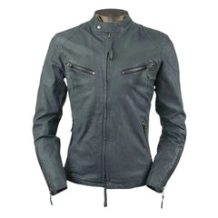 Men’s Slim Fit Grey Leather Jacket
