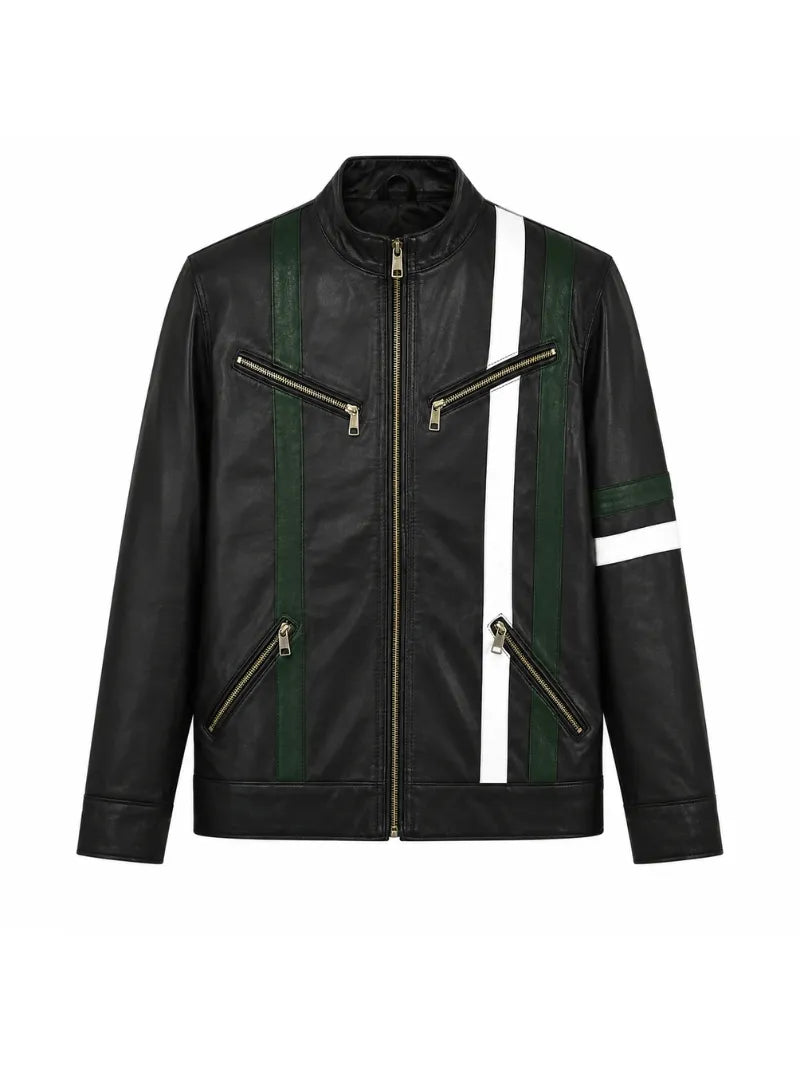 Men’s Striped Leather Jacket Front 