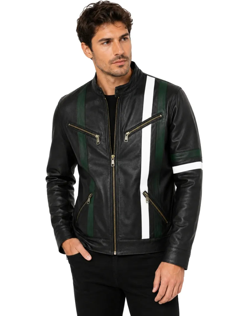 Men’s Striped Leather Jacket Full