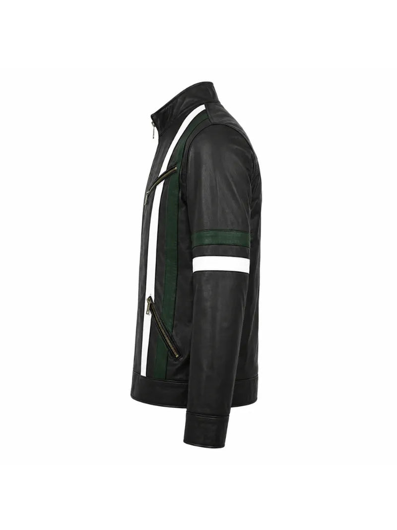 Men’s Striped Leather Jacket Left 