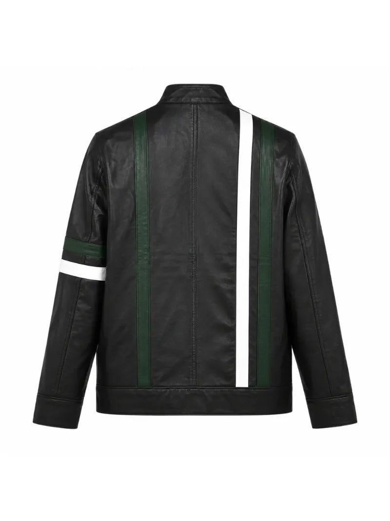 Men’s Striped Leather Jacket Back 
