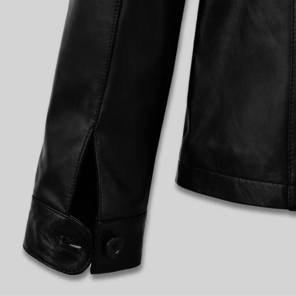 Men's Black Leather Overshirt with Chest Pockets