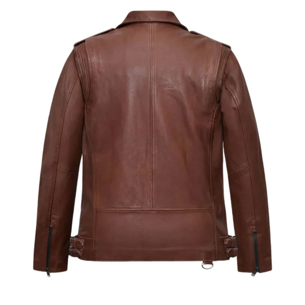Men’s Tan Asymmetrical Leather Jacket
