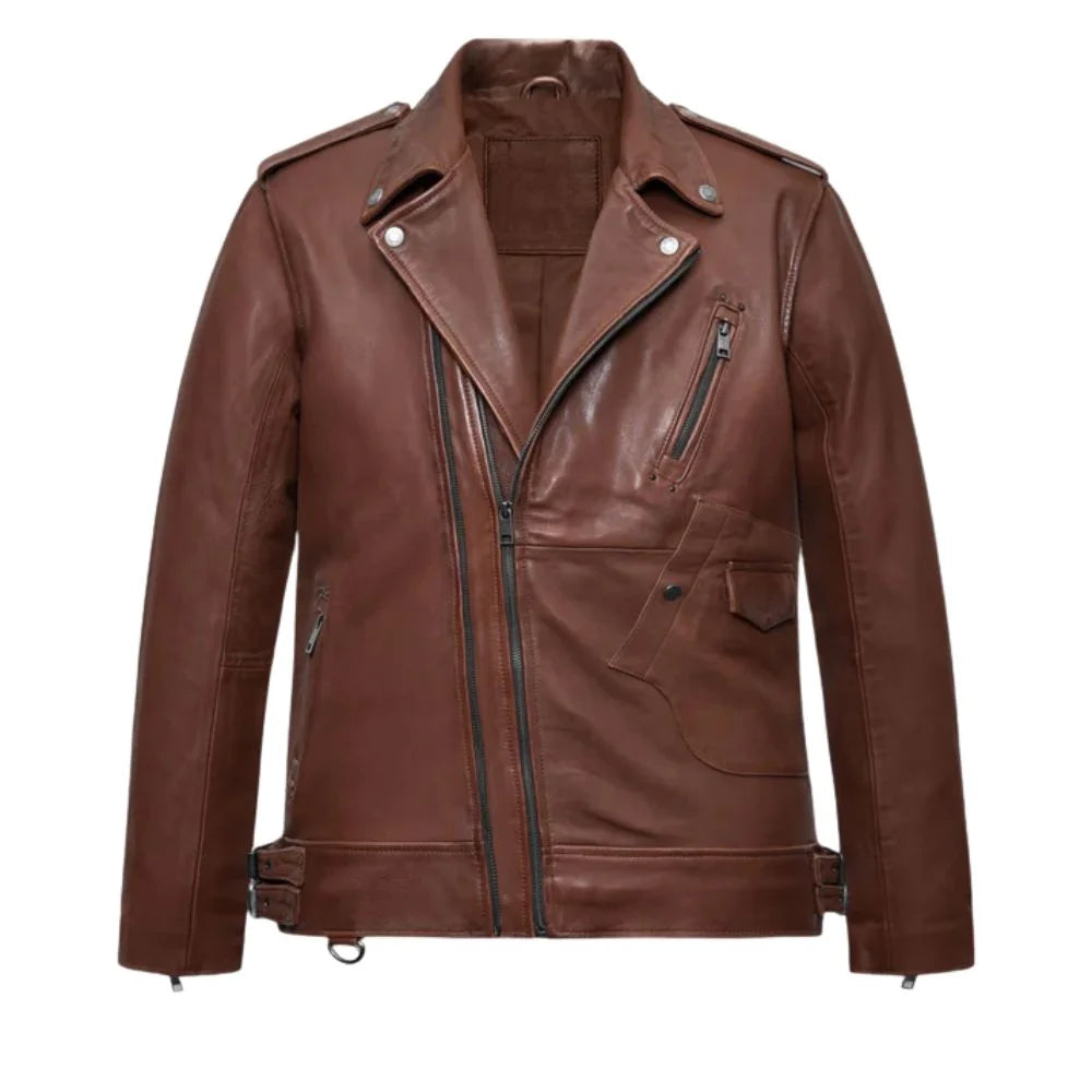 Men’s Tan Asymmetrical Leather Jacket