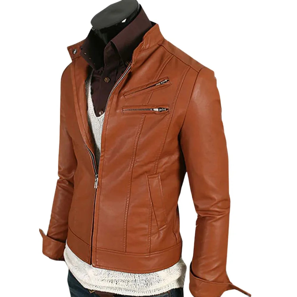 Men’s Tan Brown Slim Fit Leather Jacket