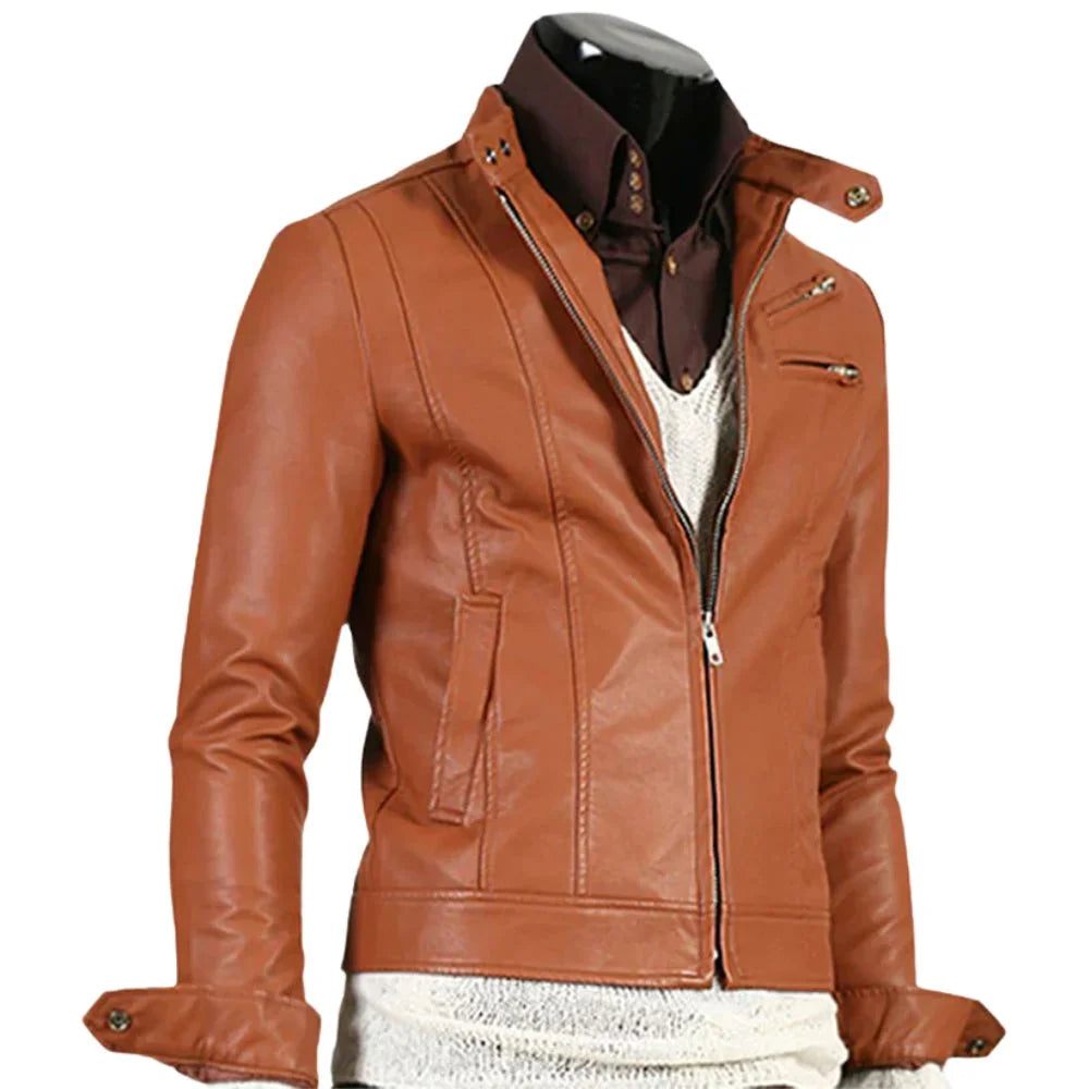 Men’s Tan Brown Slim Fit Leather Jacket