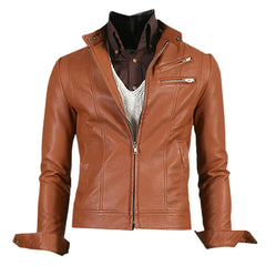 Men’s Tan Brown Slim Fit Leather Jacket