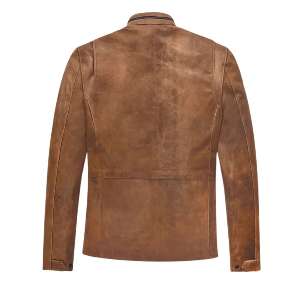Men’s Tan Brown Utility Leather Field Jacket