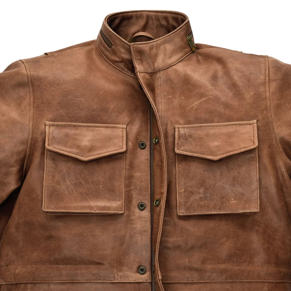 Men’s Tan Brown Utility Leather Field Jacket