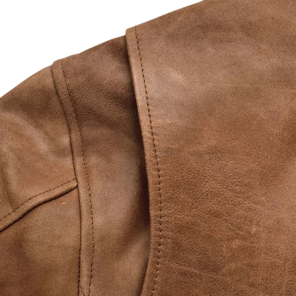 Men’s Tan Brown Utility Leather Field Jacket