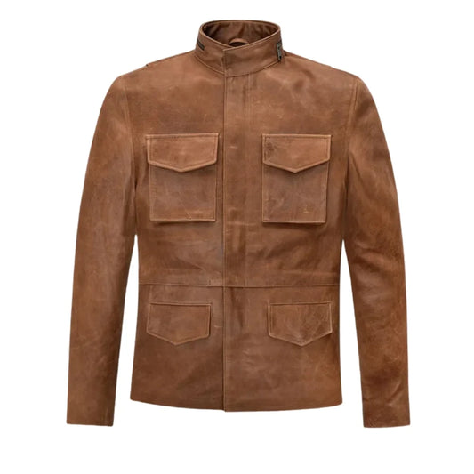 Men’s Tan Brown Utility Leather Field Jacket