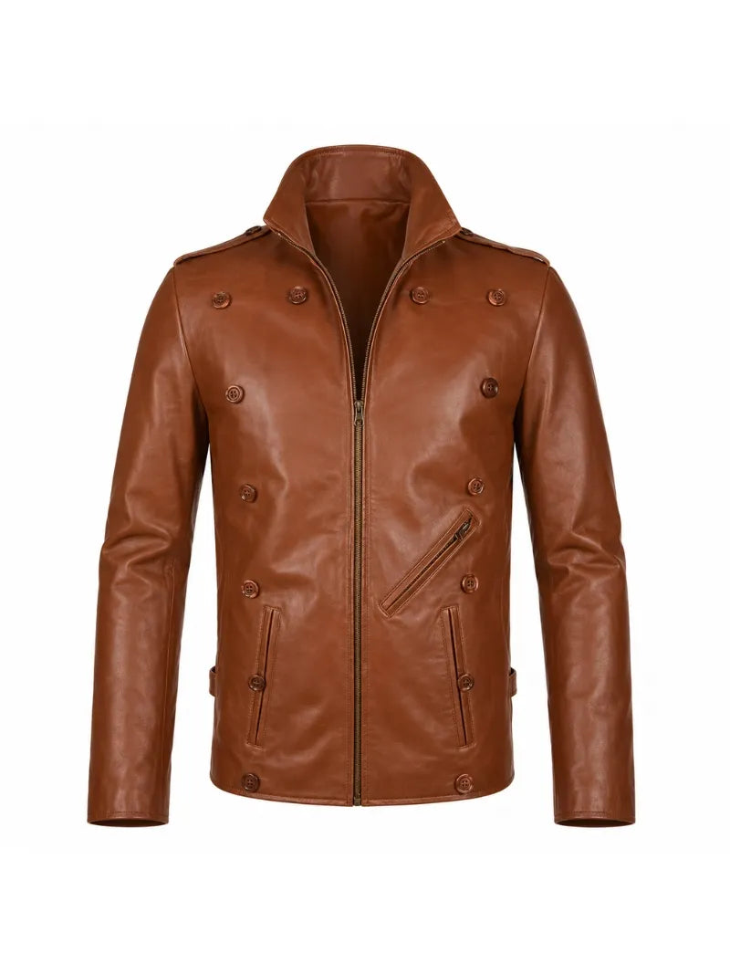 Men’s Tan Brown Vintage Leather Jacket Front 
