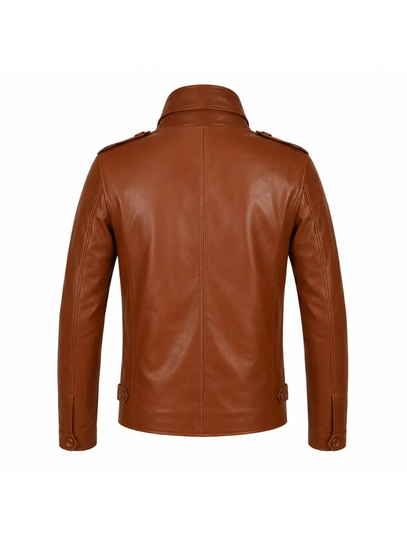 Men’s Tan Brown Vintage Leather Jacket Back 