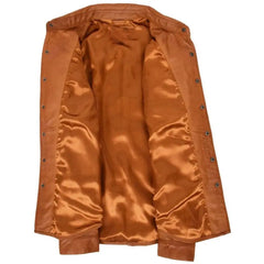 Men's Tan Button-Up Leather Shirt Jacket