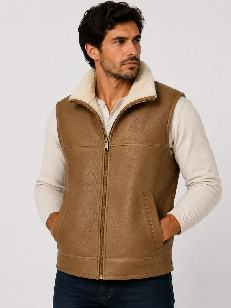 Men's Tan Handmade Leather Vest