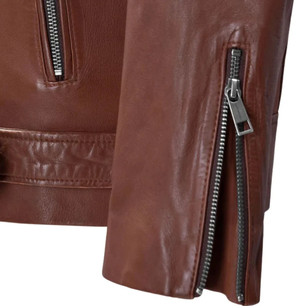 Men’s Tan Lapel Leather Jacket