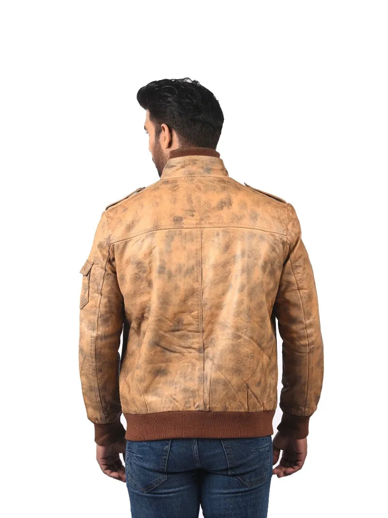 Men’s Tan Leather Utility Jacket Back