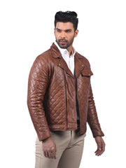 Men’s Tan Quilted Leather Jacket Right 