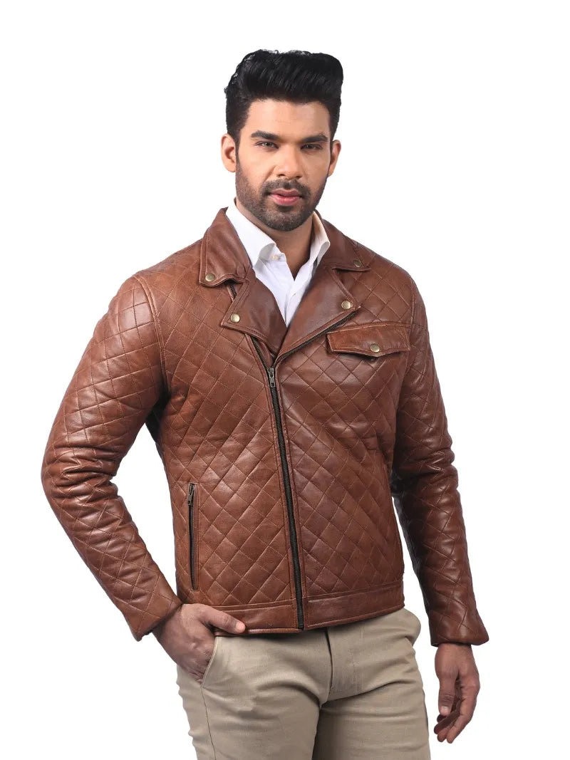 Men’s Tan Quilted Leather Jacket right