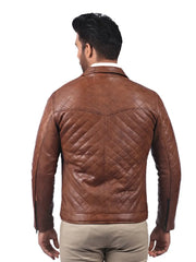 Men’s Tan Quilted Leather Jacket Back