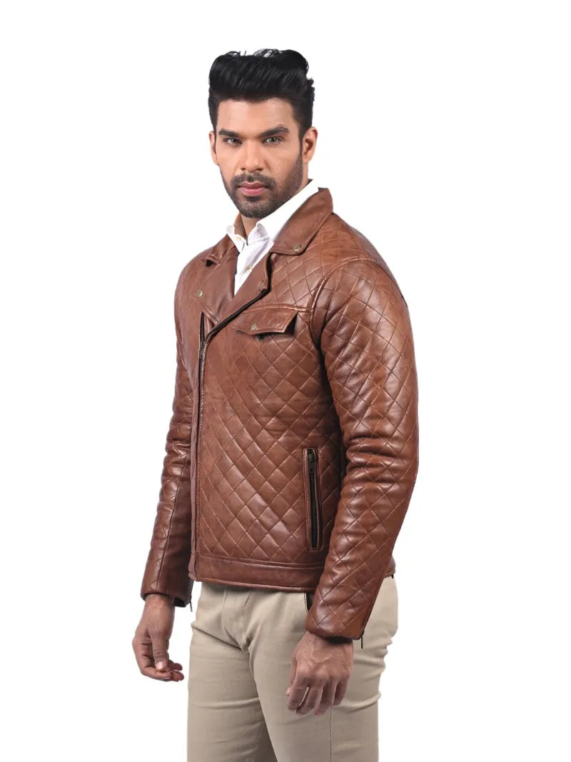 Men’s Tan Quilted Leather Jacket Left