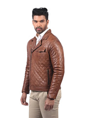 Men’s Tan Quilted Leather Jacket Left
