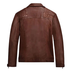 Men’s Tan Quilted Shoulder Leather Jacket