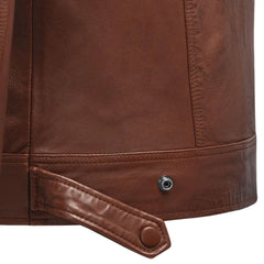 Men’s Tan Quilted Shoulder Leather Jacket