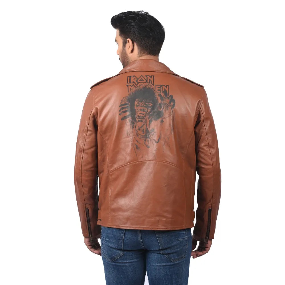 Men’s Tan Real Leather Asymmetrical Jacket