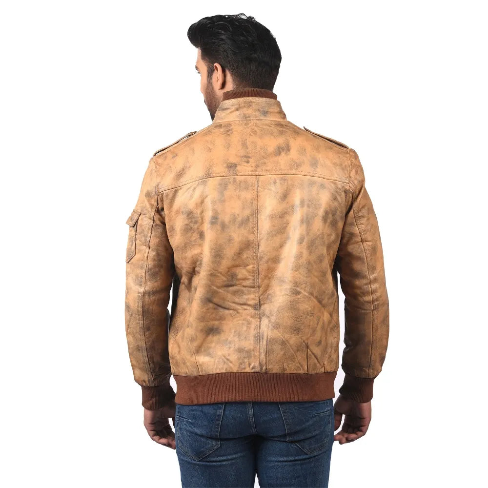Men’s Tan Real Leather Zip Jacket